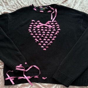 Teddy Fresh Black Sweater with Pink Ribbon Heart